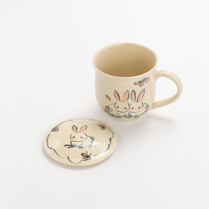 Lidded Mug -Friendly rabbits M