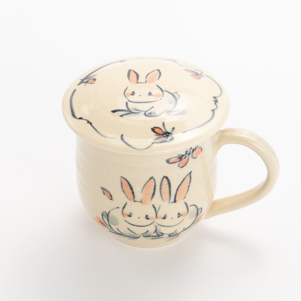 Lidded Mug -Friendly rabbits M