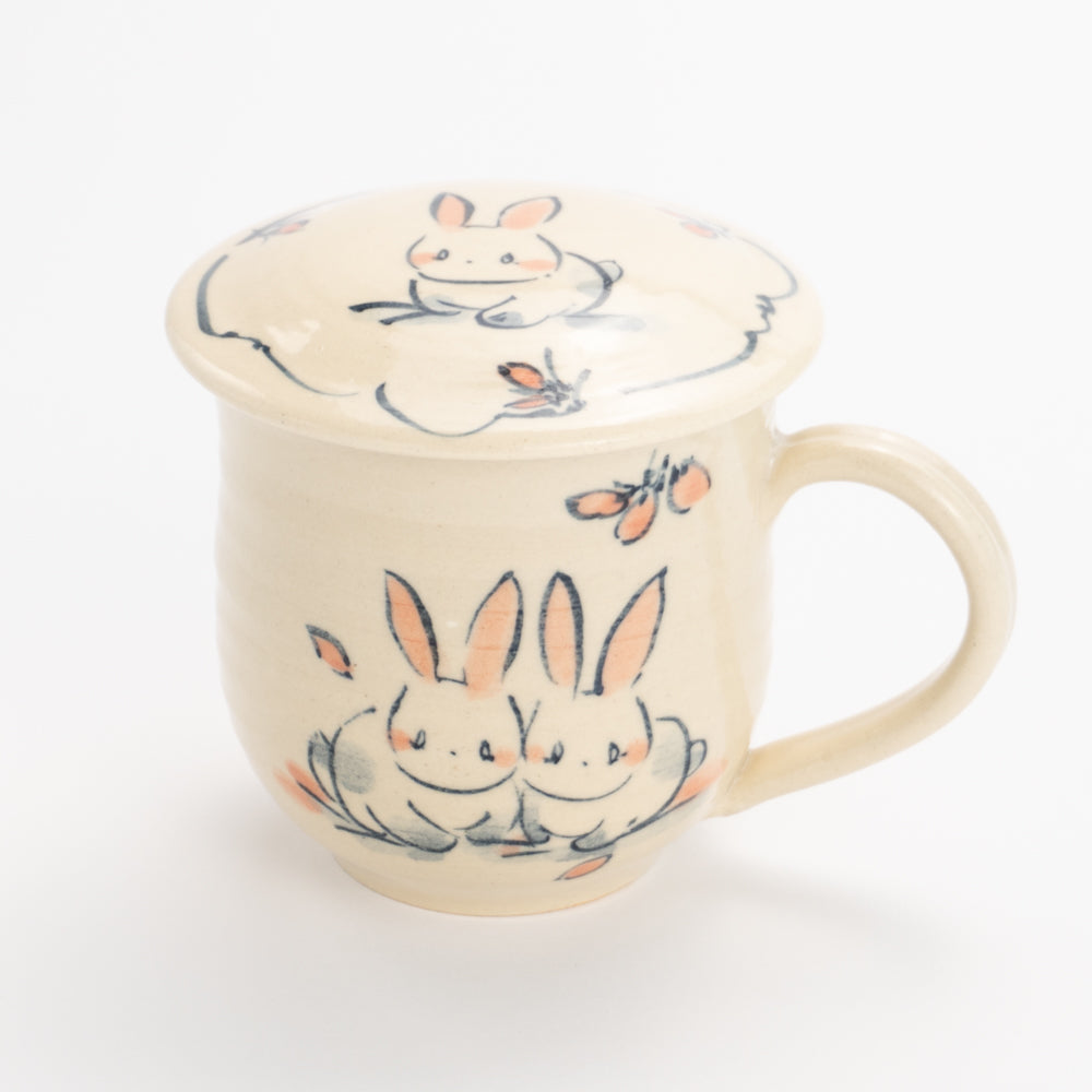 Lidded Mug -Friendly rabbits M