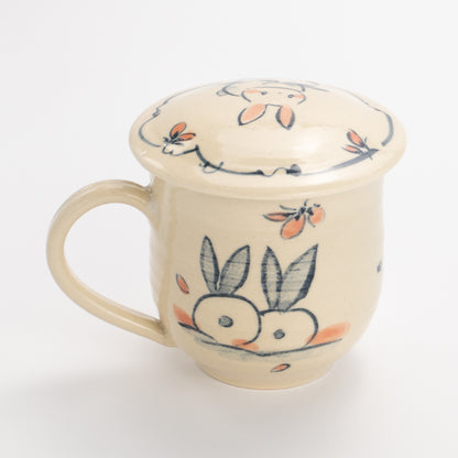 Lidded Mug -Friendly rabbits M