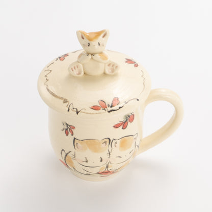 Lidded Mug -Friendly Cats O