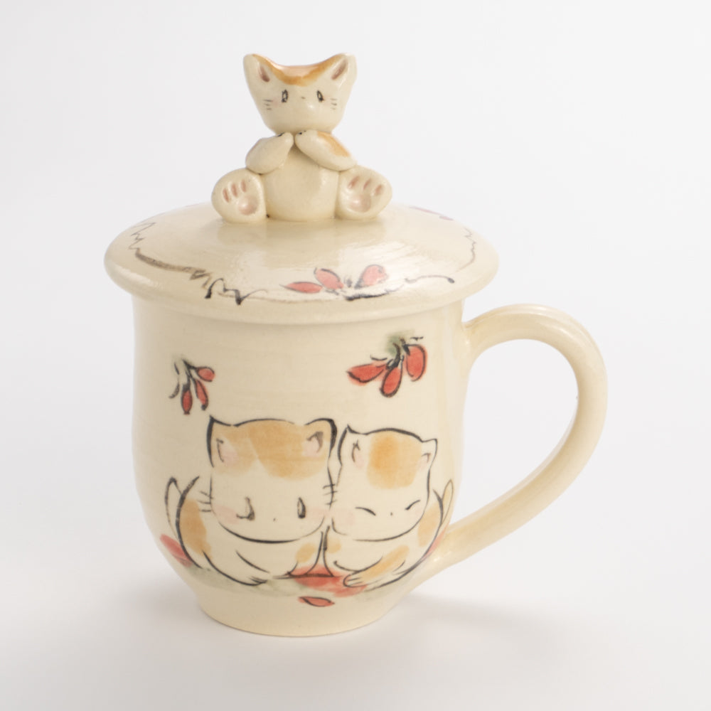 Lidded Mug -Friendly Cats O