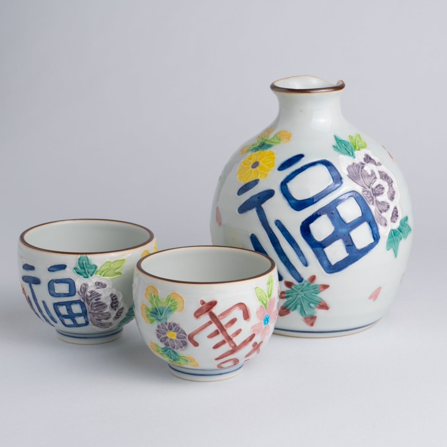 Sake set -Ikkanjin Kochi"一閑人交趾"Flowers 「Fukuju"福寿"」