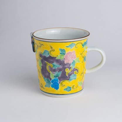 Mug -Yellow  base Kochi"交趾" Ikkanjin"一閑人" Arabesque Red