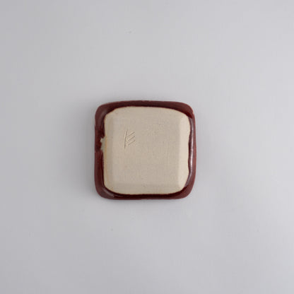 Square tiny plate - Cinnabar glaze "辰砂"