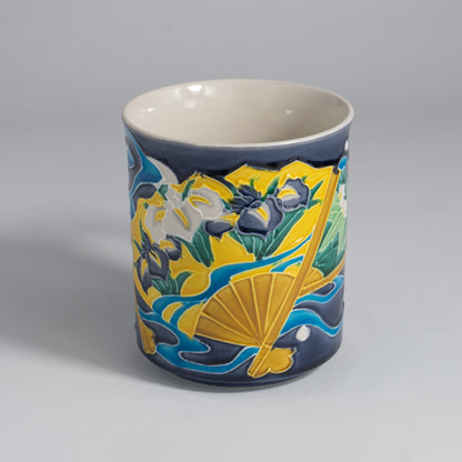 Mug  -Seasonal flowers in OGI"扇"  blue