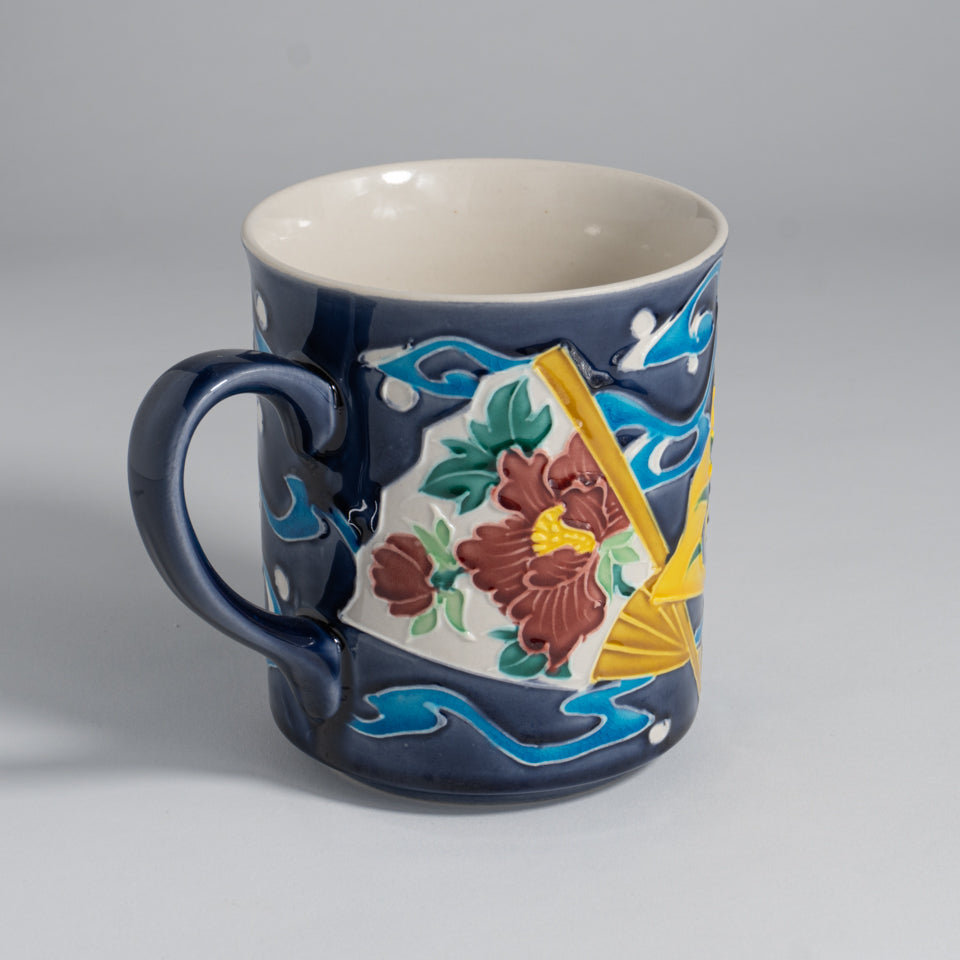 Mug  -Seasonal flowers in OGI"扇"  blue