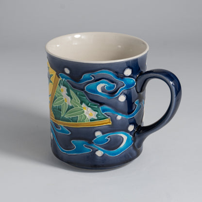 Mug  -Seasonal flowers in OGI"扇"  blue