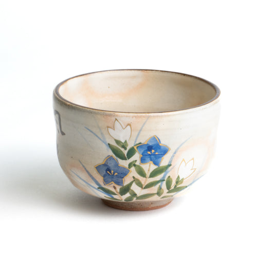 Small teabowl Waka "和歌"  Bellflower by Shunzan-Kiln