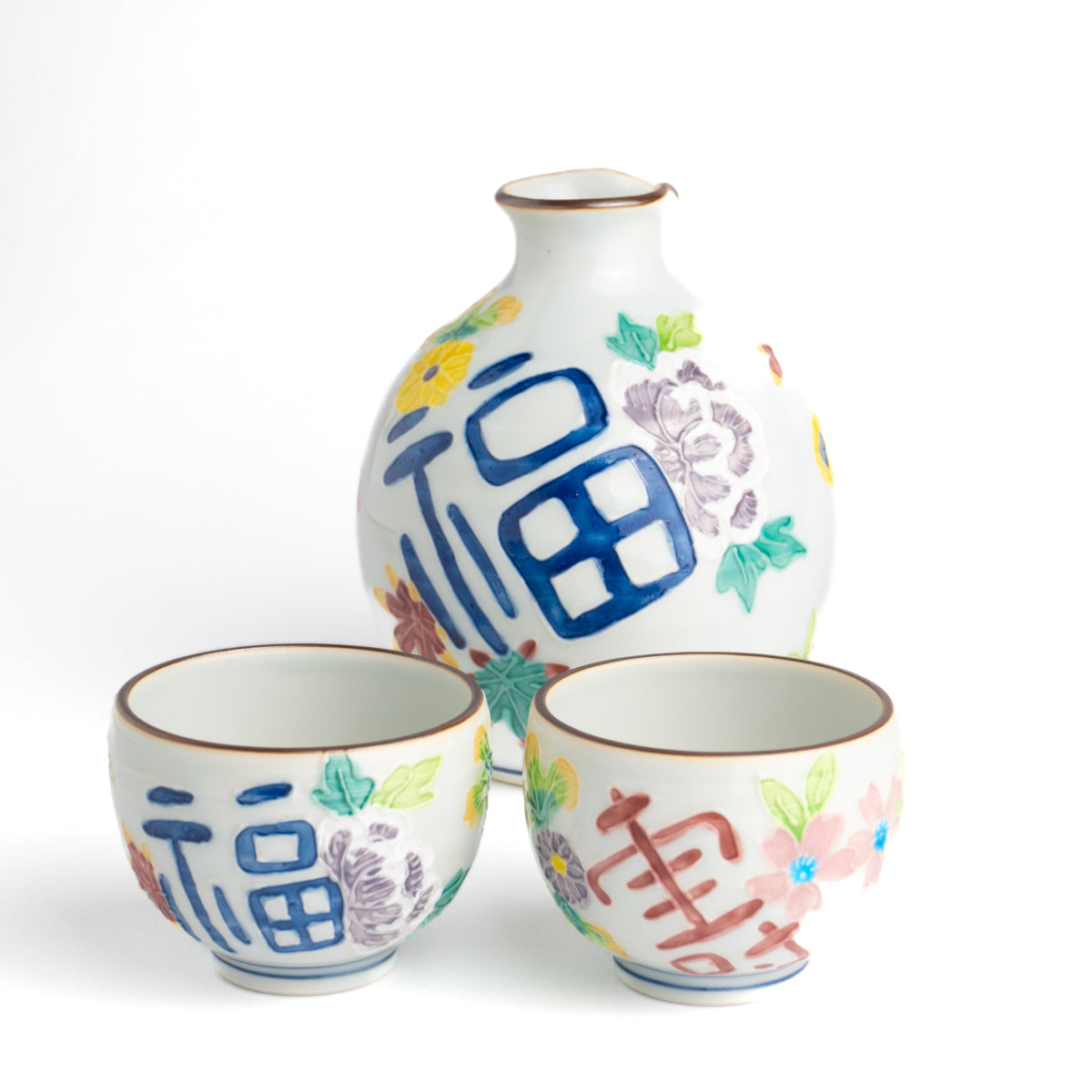 Sake set -Ikkanjin Kochi"一閑人交趾"Flowers 「Fukuju"福寿"」  by Shuhodo