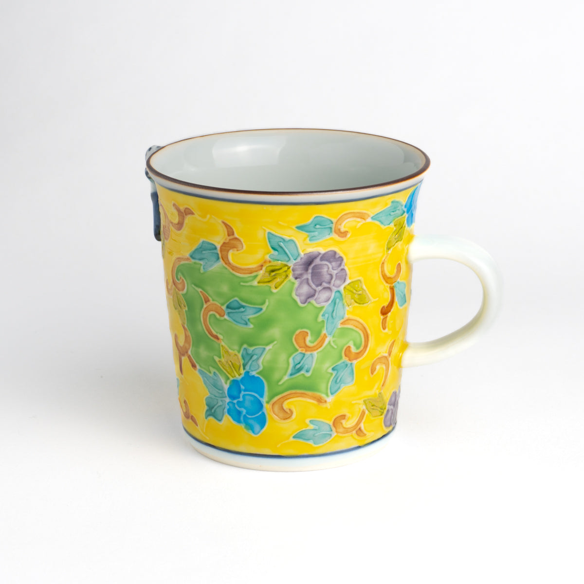 Mug -Yellow  base Kochi"交趾" Ikkanjin"一閑人" Arabesque Blue  by Shuhodo