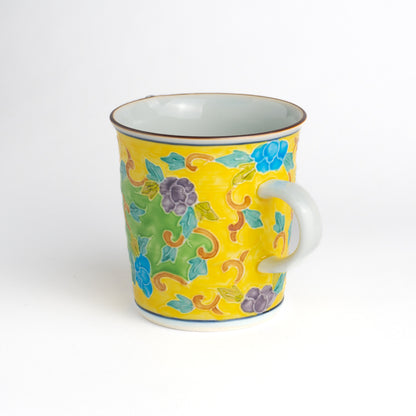 Mug -Yellow  base Kochi"交趾" Ikkanjin"一閑人" Arabesque Blue  by Shuhodo