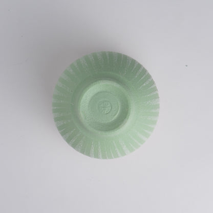 Ring flower teacup, glazed clay color, light green