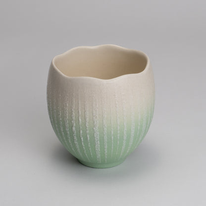 Ring flower teacup, glazed clay color, light green