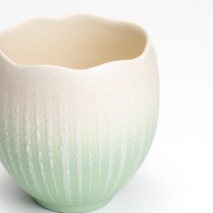 Ring flower teacup -glazed mud color, light green by Youtaro Takemura