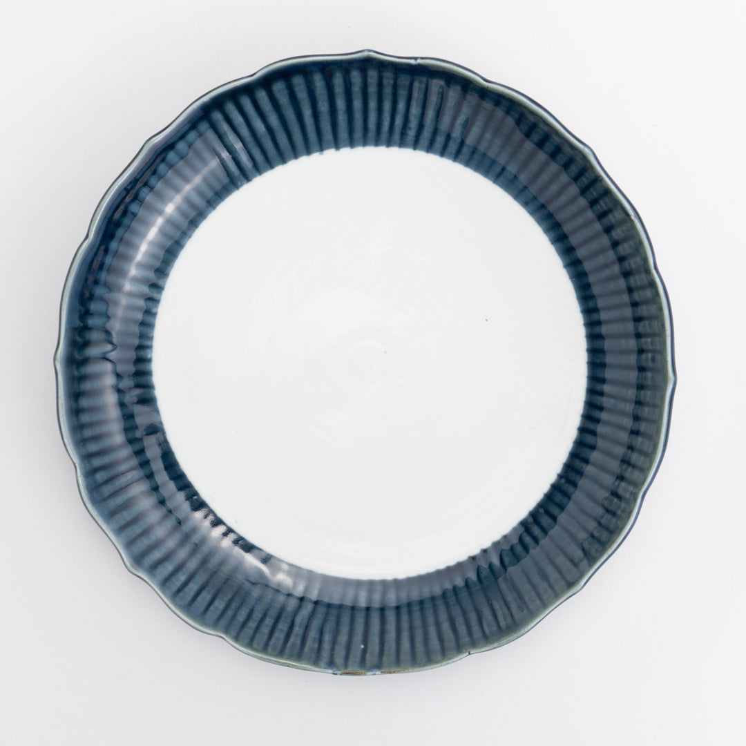 Rimmed dinner plate  -Relief engraving, lapis lazuli glaze