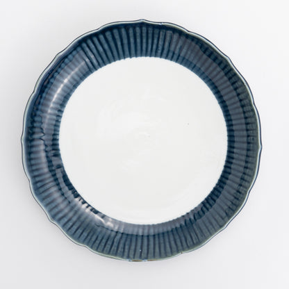 Rimmed dinner plate  -Relief engraving, lapis lazuli glaze