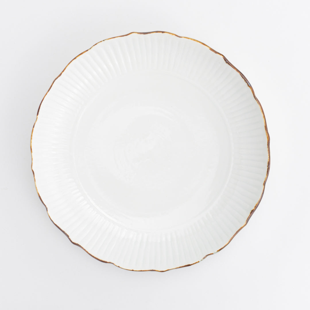 Rimmed dinner plate - Relief engraving, white porcelain