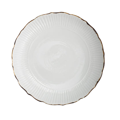 Rimmed dinner plate - Relief engraving, white porcelain by Tanaka-pottery