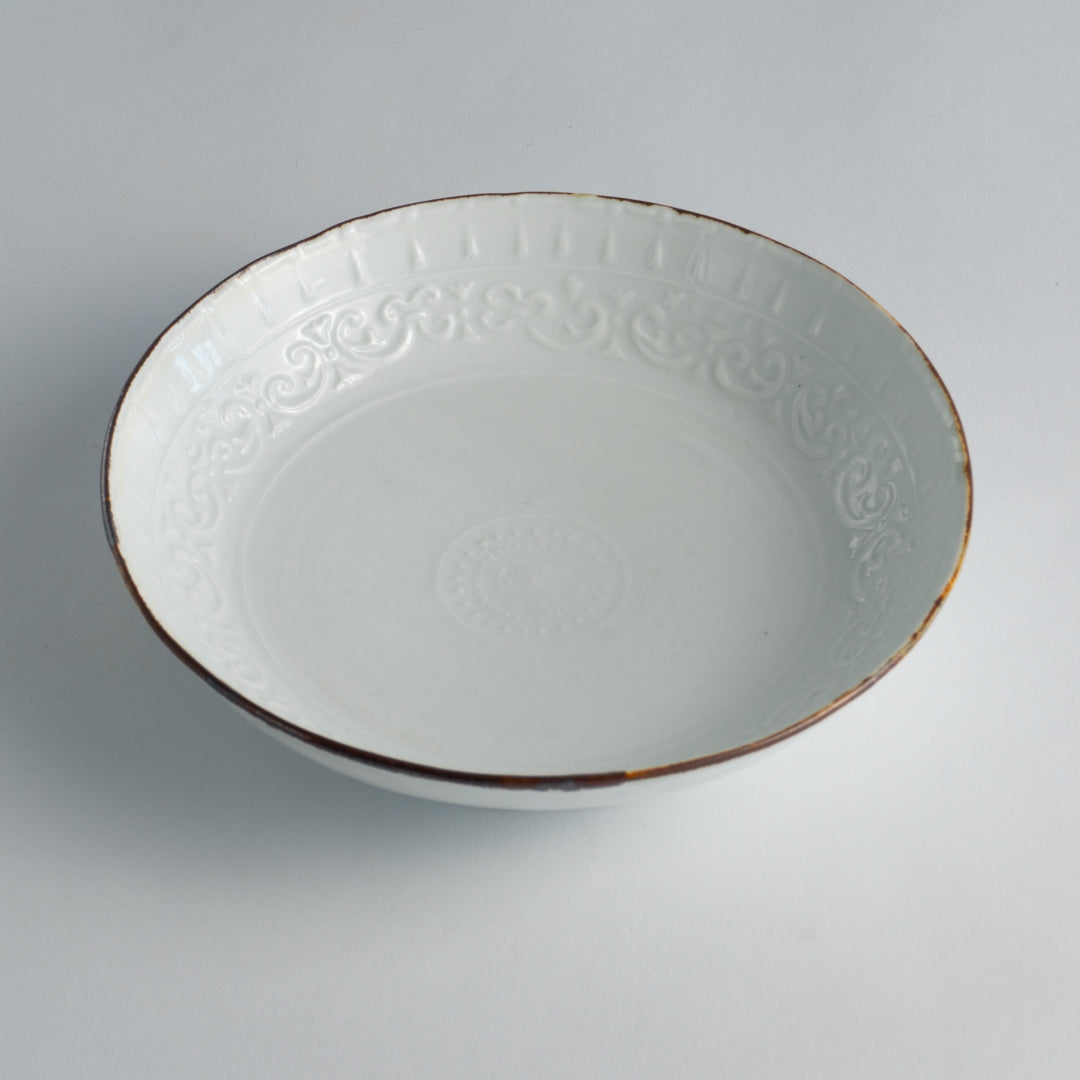 Side bowl -Relief engraved ,white porcelain