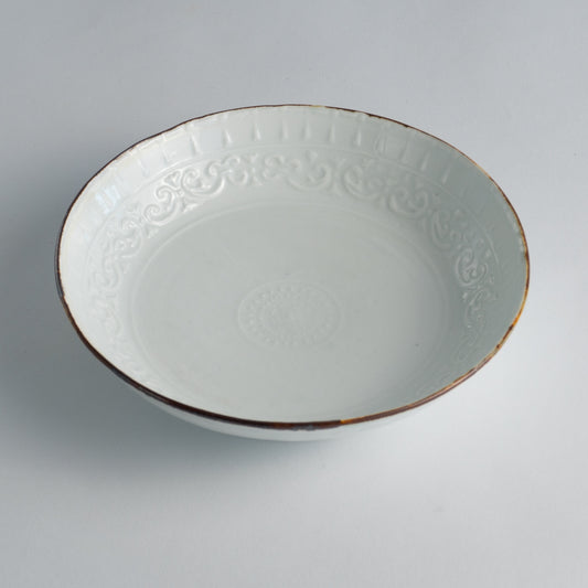 Side bowl -Relief engraved ,white porcelain