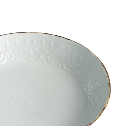 Side bowl -Relief engraved ,white porcelain by Tanaka-pottery