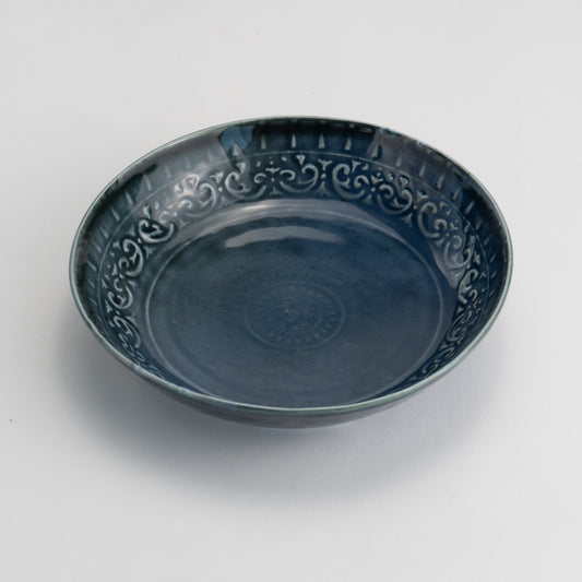 Side bowl - Relief engraving ,lapis lazuli glaze