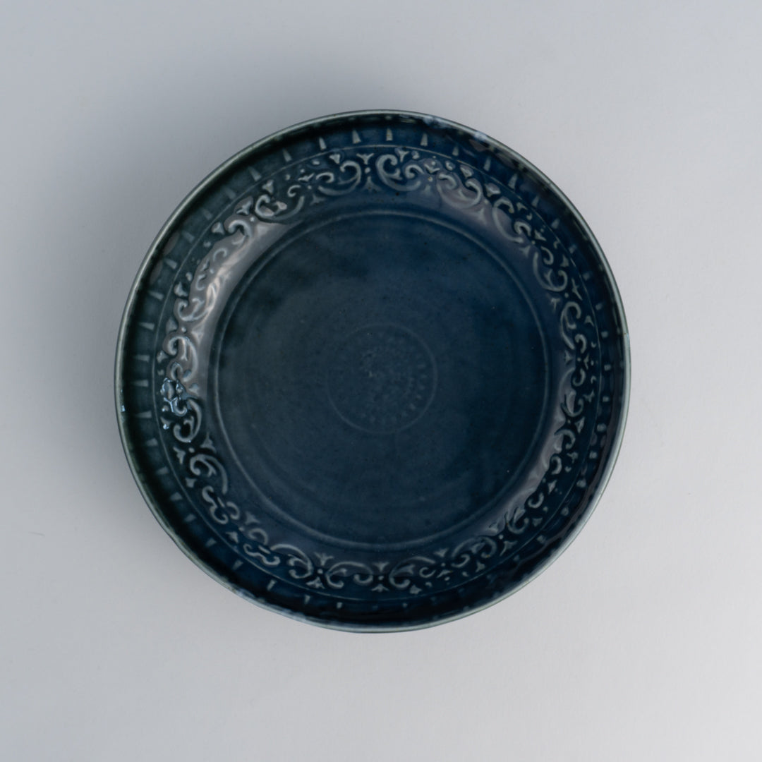 Side bowl - Relief engraving ,lapis lazuli glaze