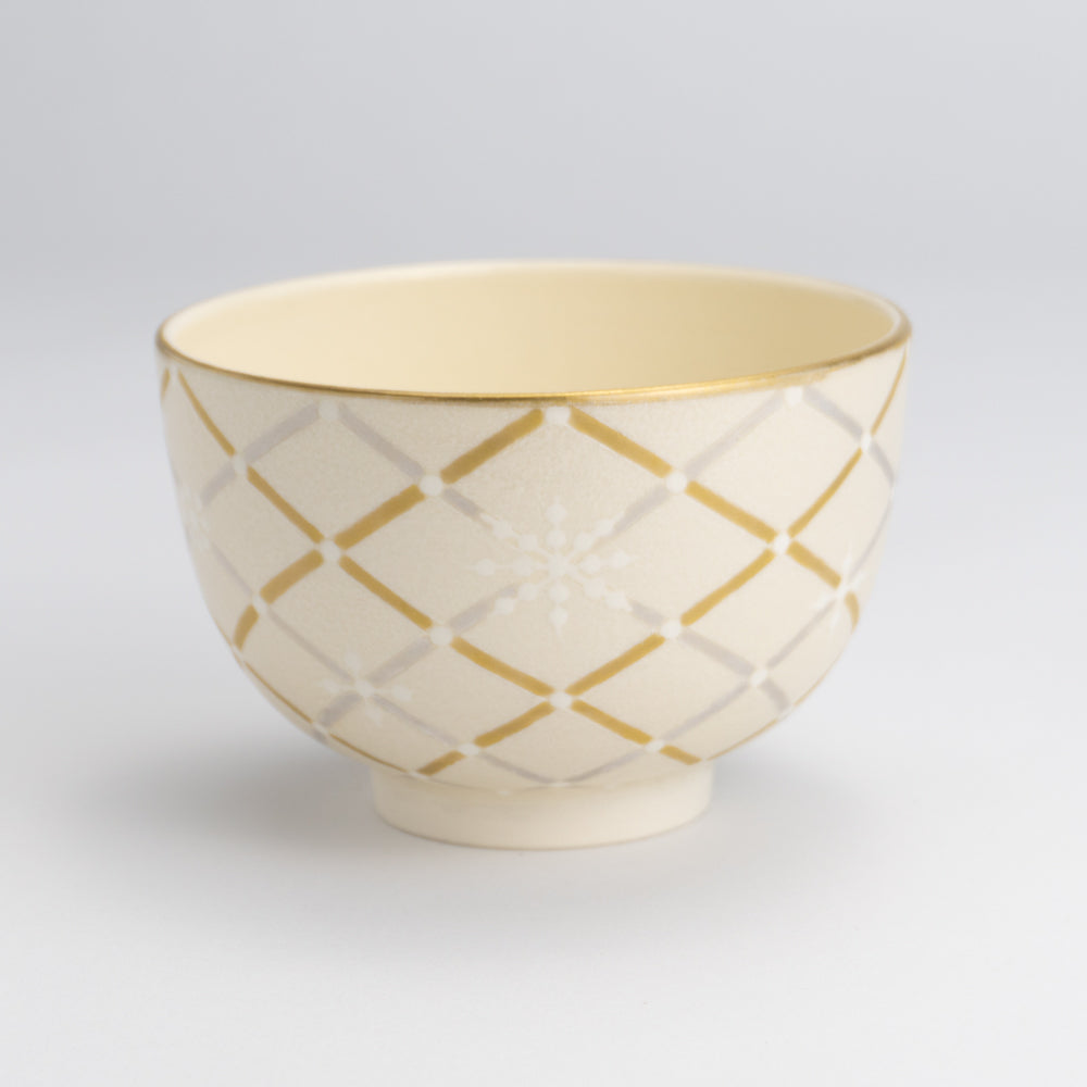 Tea bowl S -Mica Colored Mesh Snowflake White