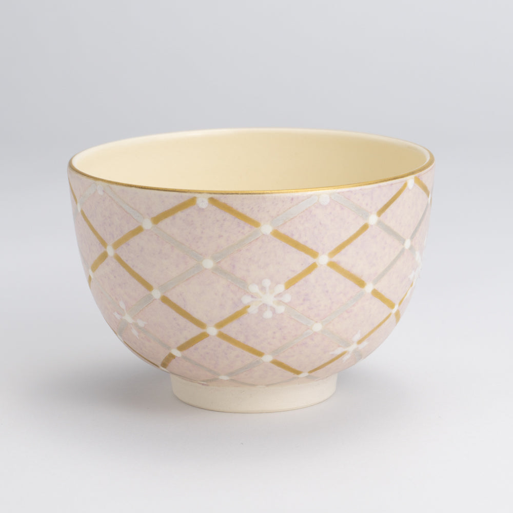 Tea bowl S- Mica Colored Mesh Snowflake Pink