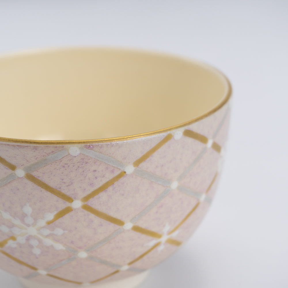 Tea bowl S- Mica Colored Mesh Snowflake Pink