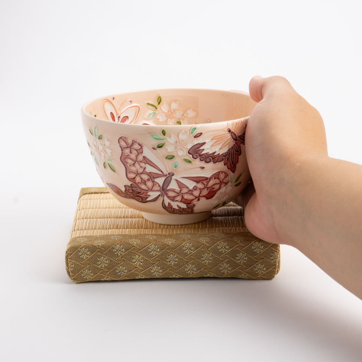 Matcha bowl, light peach digits, butterfly, Ichino Yamamoto 