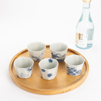 Sake cup -Blue and white plum by Nagata studio