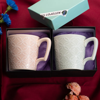 [Gift] Pair of Mugs, White Porcelain Cloisonné and Pink Cloisonné, Kikogama