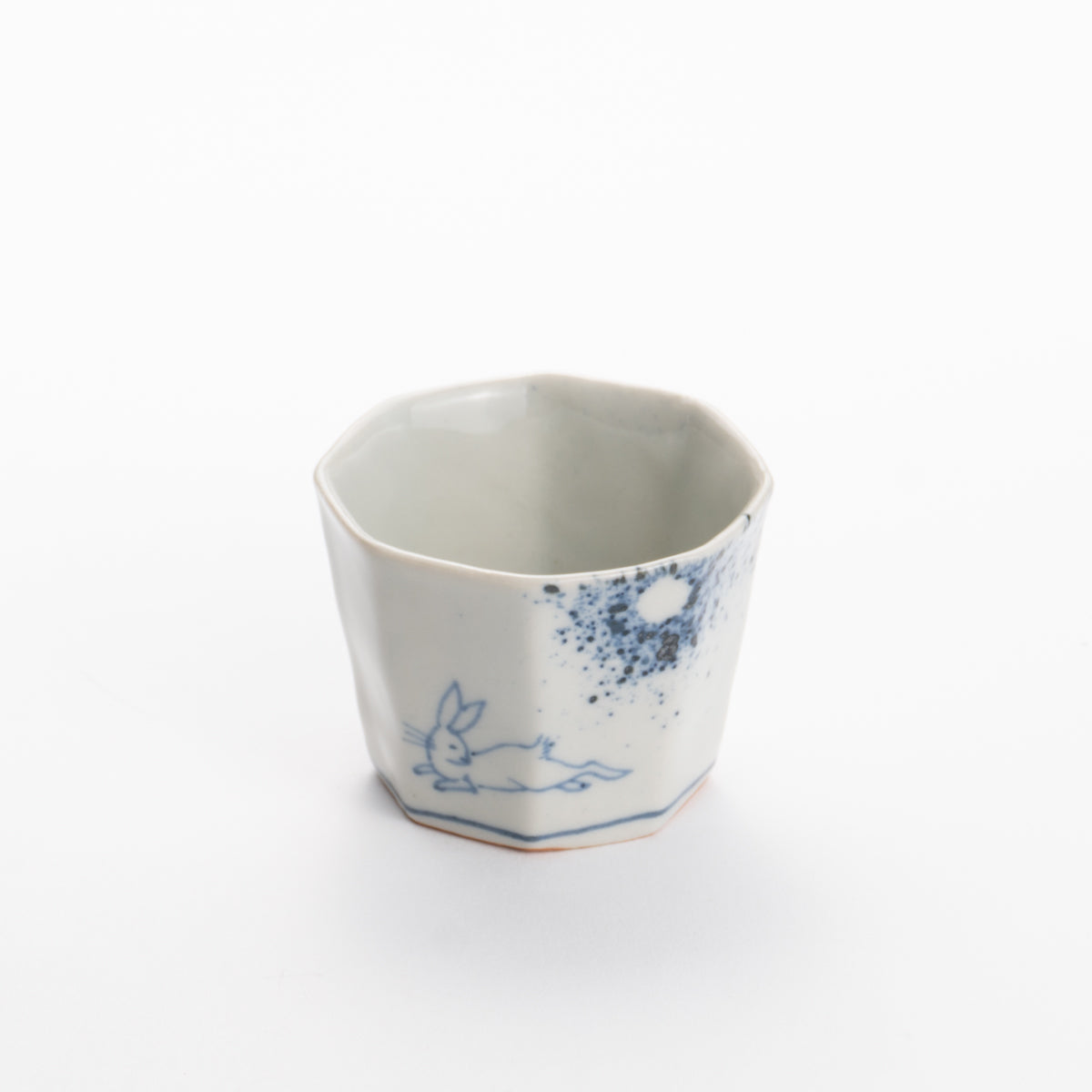 Sake cup -Blue and white moon and rabbit by Nagata studio