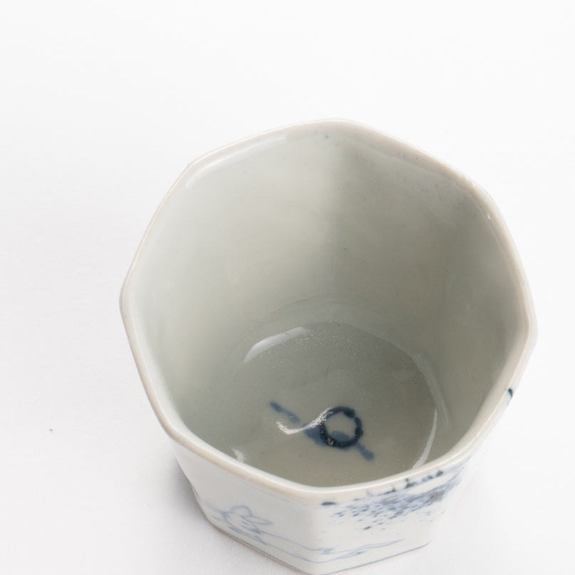 Sake cup -Blue and white moon and rabbit by Nagata studio