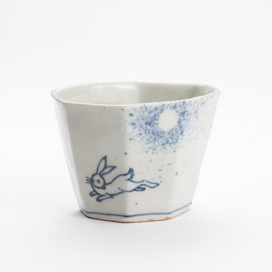 Soba cup - Blue and white Moon and rabbit by Nagata studio