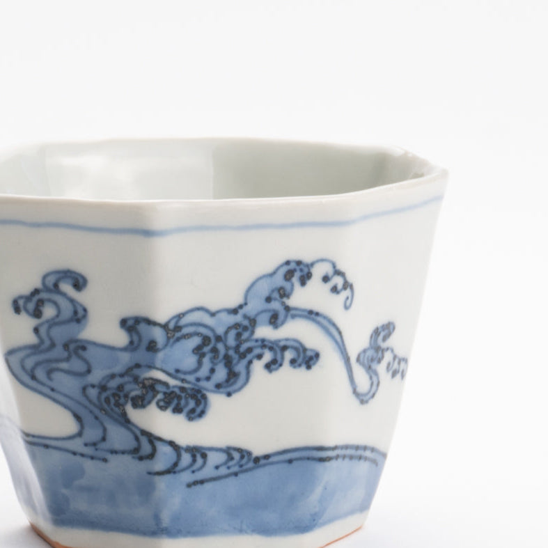 Soba cup - Blue and white Great wave by Nagata studio