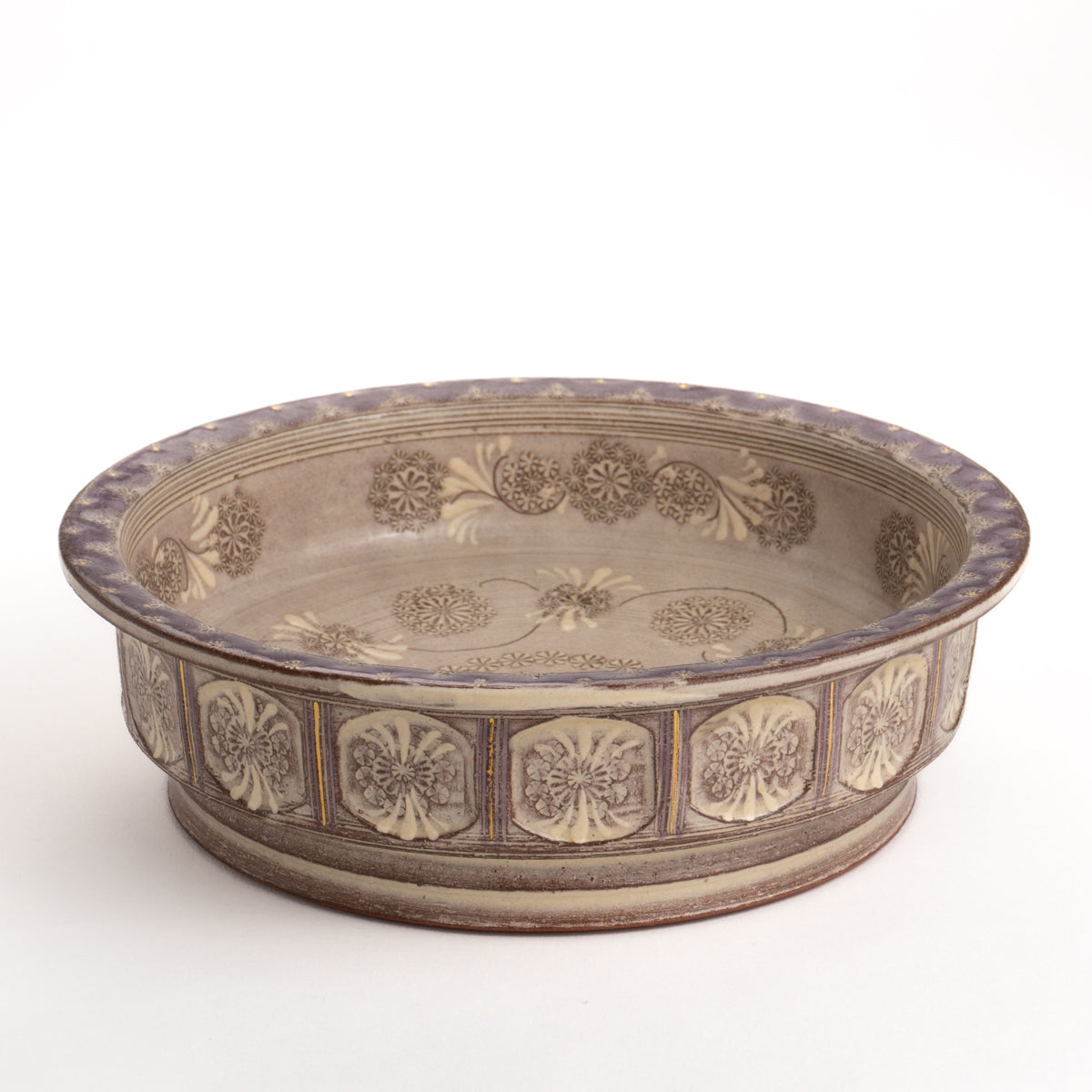 Round Bowl with Purple Flower Pattern by Toraku 