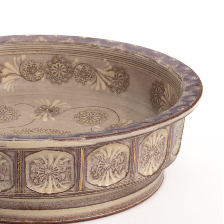 Round Bowl with Purple Flower Pattern by Toraku 