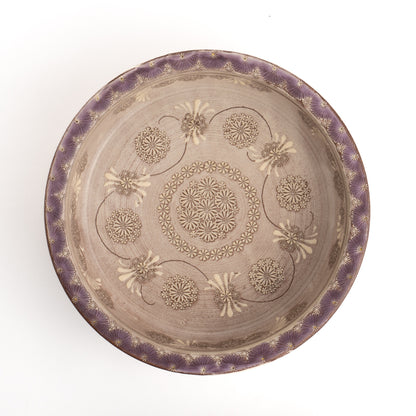 Round Bowl with Purple Flower Pattern by Toraku 