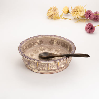 Round Bowl with Purple Flower Pattern by Toraku 