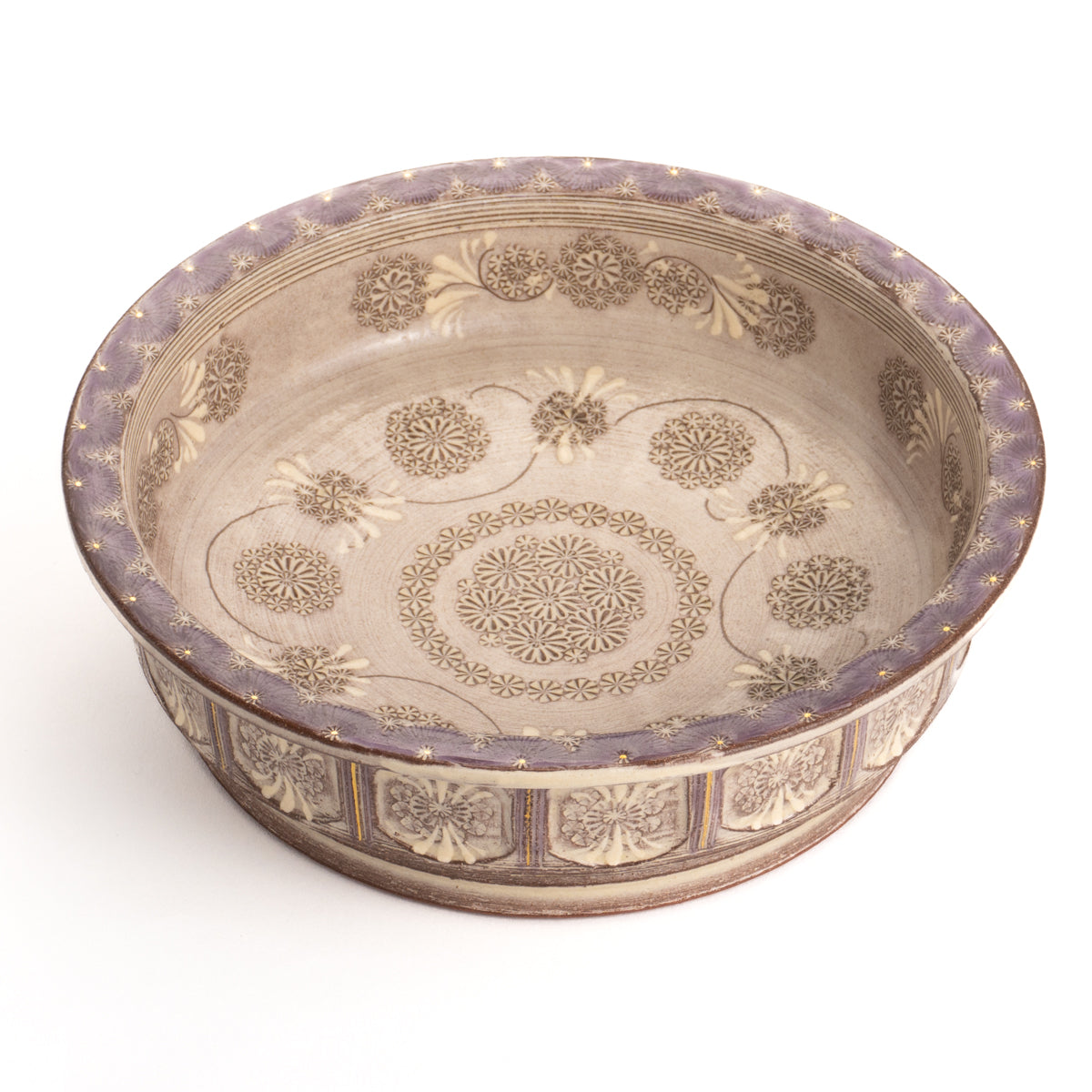 Round Bowl with Purple Flower Pattern by Toraku 